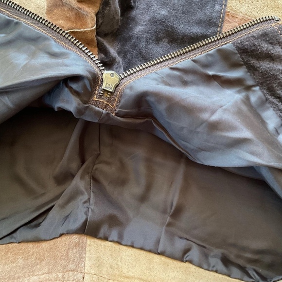 MISDEMEANOR Women's 7/8 Brown Beige Black Leather Patchwork Boho Hippie Pants - Picture 7 of 12